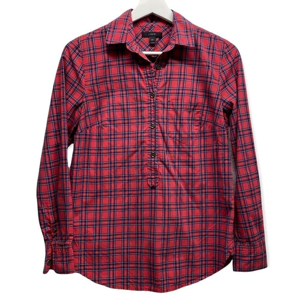 J. Crew Plaid Red Popover Top size 0 Petite